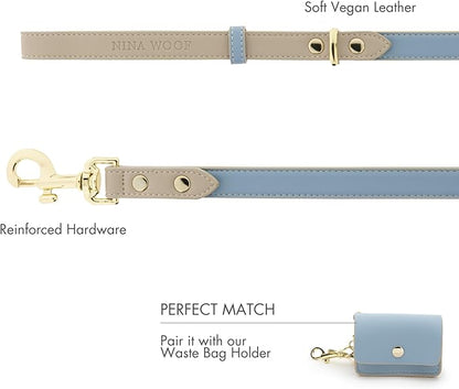 NINA WOOF Leather Dog Leash - Slim Leash with Reinforced Hardware, European Design, Blue, 4ft