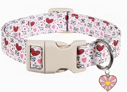 Medium Dog Collar, Valentines Dog Collar, Adjustable Soft Valentine's Day Heart Design Puppy Collar for Medium Dogs, M