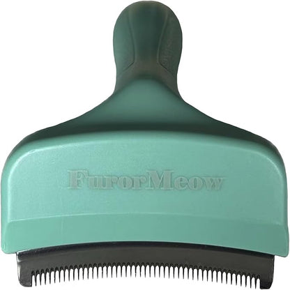 FurorMeow Pet Deshedding Tool with Curve Blade, Cat Grooming Brush, Tight V-shaped Teeth Shedding Comb for Cats and Dogs (Green, Small)