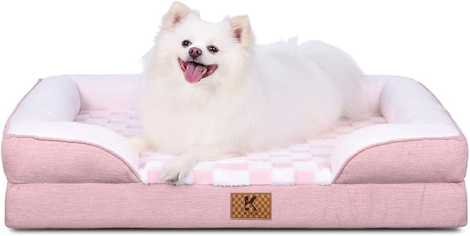 KSIIA Waterproof Dog Bed Orthopedic for XXL Senior Dog Couch with Sides, Extra Thick Supportive Pet Bed Sofa with Soft Plush Cover and Non-Slip Bottom, 53 x 40 Inch, Pink
