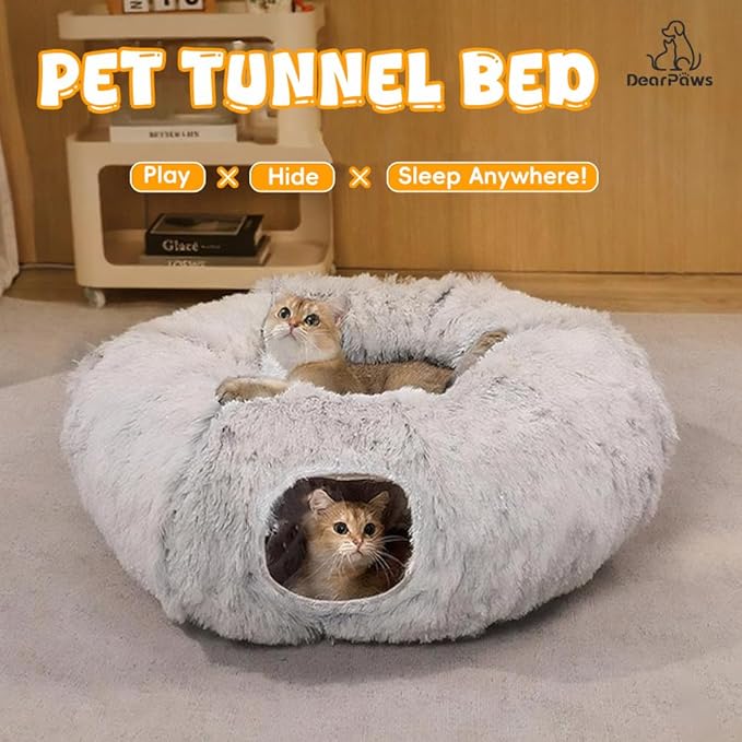Cat Tunnel with Cat Bed for Indoor Cats, Under Christmas Tree Soft Plush Peekaboo Cat Cave Donut Tunnel, Multifunctional Playground Toys Hideplace for Kittens, Rabbit, Ferret