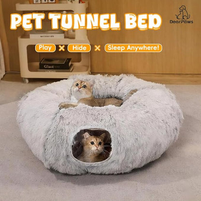 Cat Tunnel with Cat Bed for Indoor Cats, Under Christmas Tree Soft Plush Peekaboo Cat Cave Donut Tunnel, Multifunctional Playground Toys Hideplace for Kittens, Rabbit, Ferret