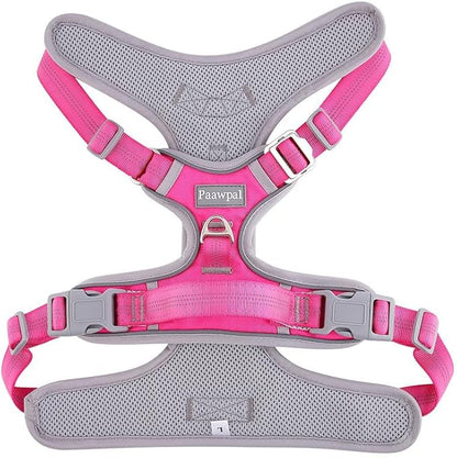 Paawpal Adjustable Dog Harness - No Pull, Reflective, Soft Padded for Small, Medium, Large Dogs - Includes Leash Pink XL