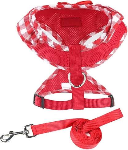 SuperBuddy Upgraded Soft Mesh Dog Harness Super Breathable Lightweight Pet Harnesses for Puppy Dogs Outdoor Walking, Red Dog Harness and Dog Leash Set Packing -Large