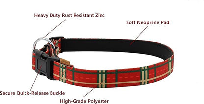 Dog Collar, Cute Stripe Pattern, Neoprene Padded and Adjustable Collar with Quick Release Buckle, Reinforced Structure (L (Neck 18-28", Width 1"), Stripe Red)