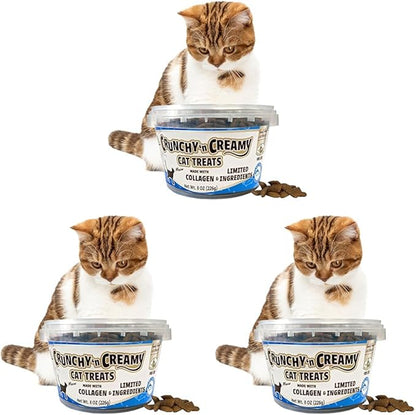 Fieldcrest Farms Nothin’ to Hide Collagen Cat Treats – Crunchy & Creamy Cat Snacks, High-Protein Healthy Treats for Skin, Coat & Joint Support, Tuna Flavor, 8 oz. Resealable Tub (Pack of 3)