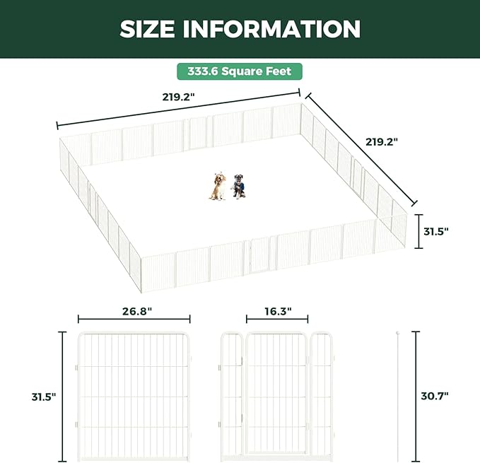 FXW Homeplus Unleashed Indoor Dog Playpen - Stress-Free and Safe Play, Heavy Duty 32 Inch 32 Panels Dog Pen for Small and Medium Dogs, White│Patented