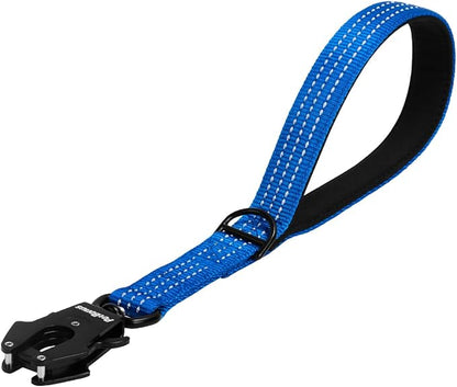 PetBonus Heavy Duty Short Dog Leash, 12 Inch Nylon Traffic Leash with Quick Release Clip, Comfortable Padded Handle, Reflective Training Lead for Medium Large Dogs (Dark Blue, 12")