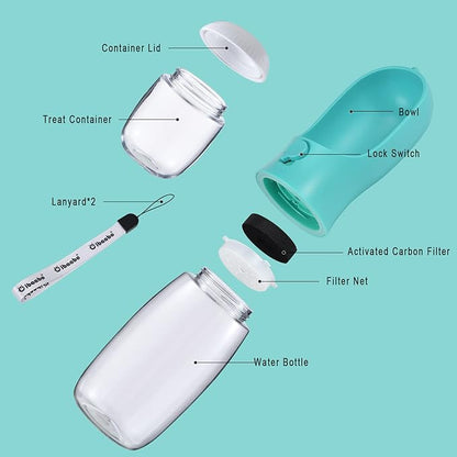 Cibaabo Dog Water Bottle with Food Container, Travel Puppy Water Bowl, Portable Pet Dispenser, Dog Stuff Accessories Items, Puppy Essentials Necessities for Yorkie Chihuahua Cat Walking and Hiking