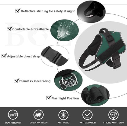 Bolux Dog Harness, No-Pull Reflective Dog Vest, Breathable Adjustable Pet Harness with Handle for Outdoor Walking - No More Pulling, Tugging or Choking (Dark Green, L)