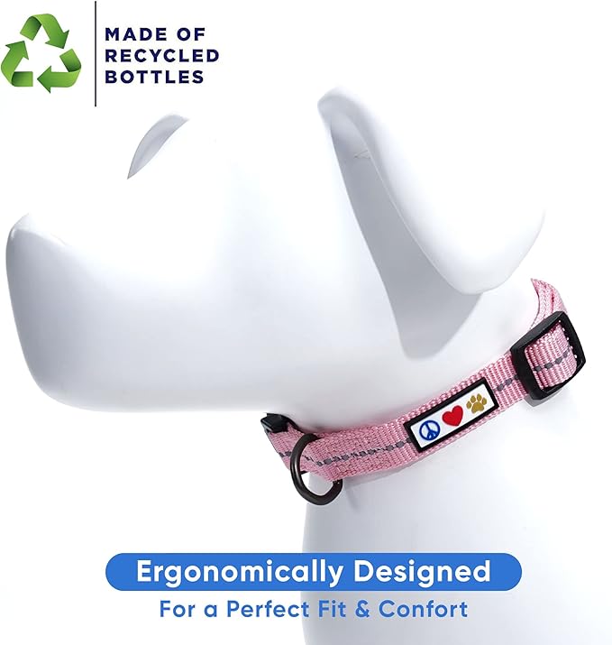 Pawtitas Recycled Dog Collar with Reflective Stitched Puppy Collar Made from Plastic Bottles Collected from Oceans Extra Small Pink Cherry Blossom