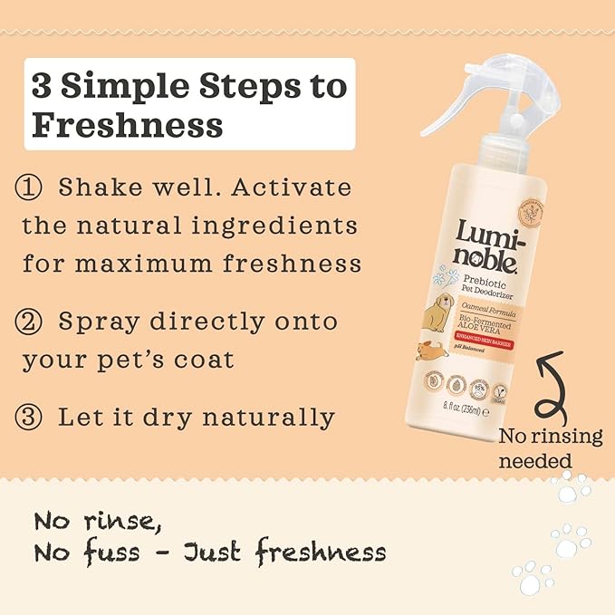 Prebiotic Dog Deodorizer Spray Perfume, Vanilla & Oatmeal Scented, Hypoallergenic Skin Care, Alcohol-Free Odor Remover for Dogs, Prebiotic Formula to Refresh & Hydrate Sensitive Skin & Coat, 8oz