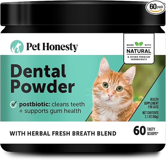 Cat Breath Freshener Dental Health Powder – Reduce Tartar & Plaque, Freshen Breath, and Support Bright Teeth with Natural Herbal Blend with Kelp & Parsley (60 Day Supply)