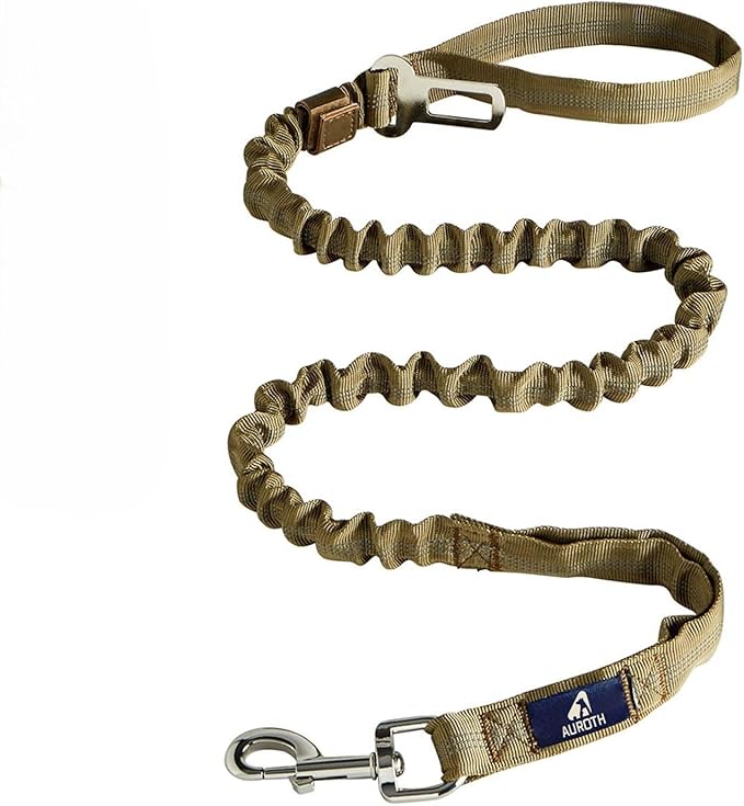 AUROTH Heavy Duty Bungee Dog Leash for Medium Large Breed Dogs, No Pull Leashes for Shock Absorption with Car Seat Belt, 2 Padded Handles 4.5FT 6FT Training Dog Leash