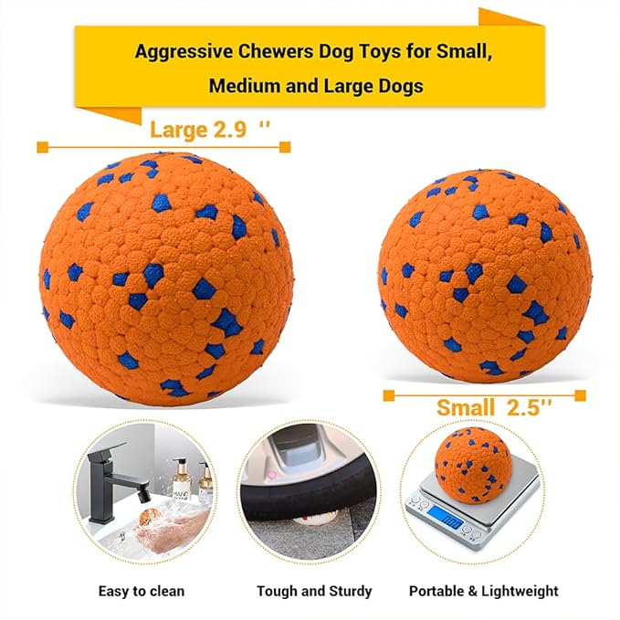 LIEVUIKEN Dog Balls Toys for Aggressive Chewers, Indestructible Durable Bouncy Floating Balls for Dogs to Fetch, Durable Solid Rubber Ball for Training Dog(2 Pack)
