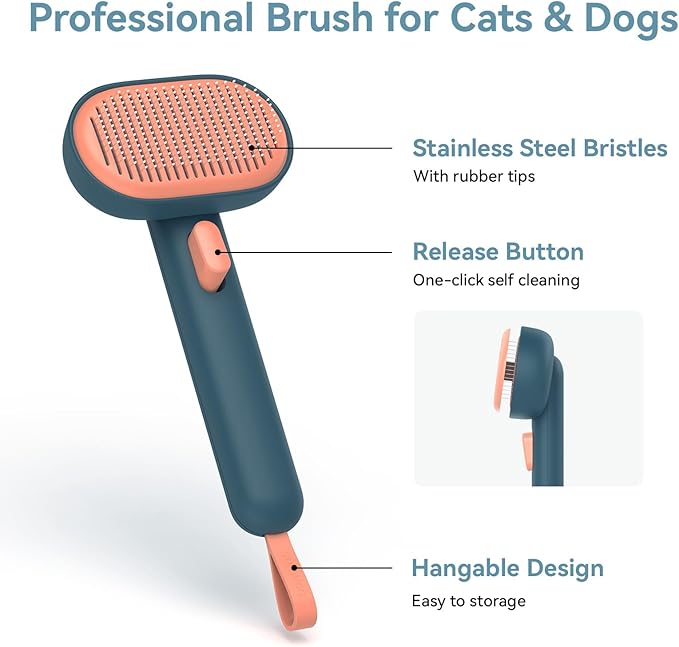 Aumuca Self-Cleaning Shedding Brush for Dogs & Cats, Gentle Deshedding Tool for Long & Short Hair Pets, Easy Hair Removal Grooming Brush