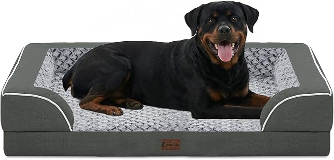 Casa Paw Orthopedic Dog Beds for Extra Large Sized Dogs, Waterproof Memory Foam XL Pet Bed with Sides 48x30Inch, Non-Slip and Egg-Crate Foam Big Dog Couch Bed with Removable Washable Cover, Dark Grey
