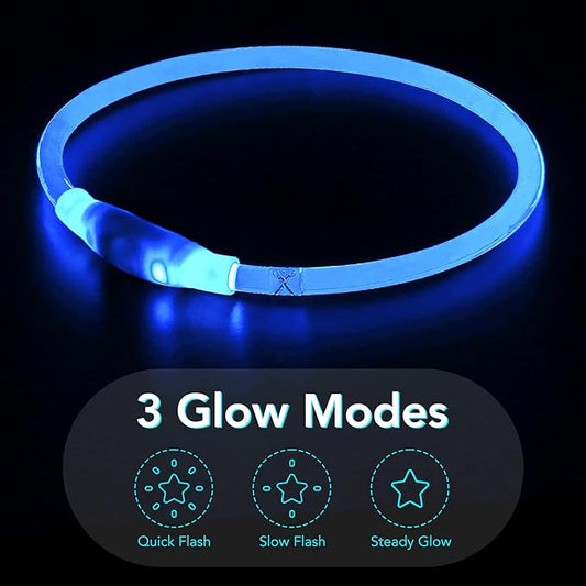 Colaseeme LED Dog Collar, Light Up Dog Collar 1 Count USB Rechargeable TPU Glow Safety Dog Necklace Light, Dog Lights for Small Medium Large Dogs, Please Do Not Use Fast Charging (Blue)