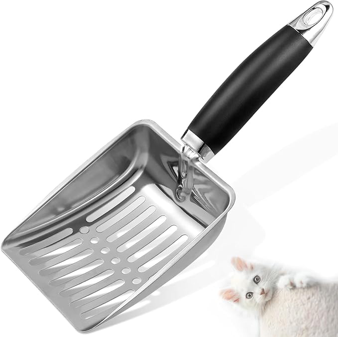 Apidgrowth Cat Litter Scoop -Stainless Steel Cat Litter Scoop-Sturdy Mesh Scooper - Upgrade Mesh Shovel-Easy to Clean - Suitable for Cat Litter Box -Black-More