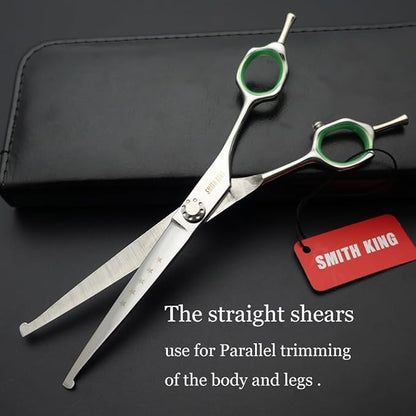 7 inches Safe Dog Grooming Scissors Set with Round Tip,Straight & Thinning & Curved Shears Set with comb for Dog & Cat Grooming (Green 3 in 1 with comb)