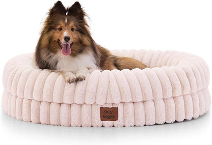 Dog Bed Medium Sized Dog - Luxury Striped Faux Fur Waterproof Pet Couch with Removable Washable Cover, Orthopedic Pet Bed with Bolster Sides for Sleeping, Pink