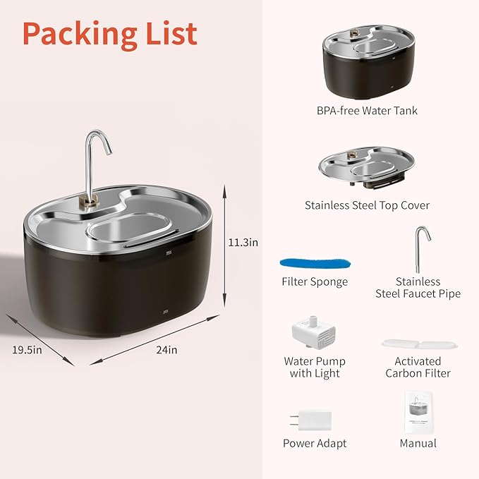 Cat Water Fountain, 3.2L Automatic Cat Fountains for Drinking with Faucet Design, Super Silent Pet Drinking Dispenser with Water Level for Cats, Dogs, Multiple Pets (Black, 3.2L)