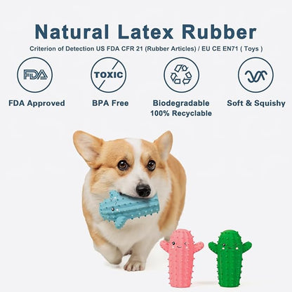 Squeaky Dog Toys for Medium Dogs, Soft Latex Rubber Cactus Dog Ball, Cute Bounce Squeak Pet Toy
