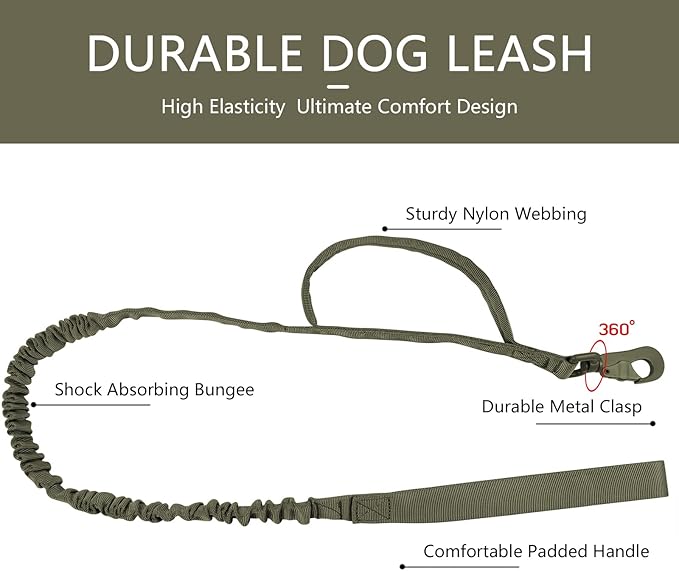 DAGANXI Tactical Dog Collar, Adjustable Military Training Nylon Dog Collar with Control Handle and Heavy Metal Buckle for Medium and Large Dogs, with Patches and Airtags Case (L, Green-Set)