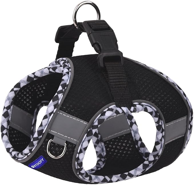 Step in Mesh Dog Harness and Leash Set, Breathable Air Mesh, Reflective, Escape Proof, No Choke, Lightweight, Black, M(neck:12"-13.5",chest:16"-18")