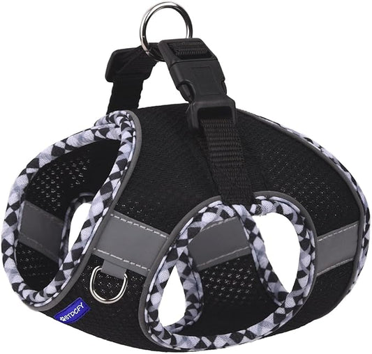 Step-in Mesh Dog Harness and Leash Set, Breathable Air Mesh, Reflective, Escape Proof, No Choke, Lightweight, Black, S(neck:16"-18.5", chest:22"-27"), Sporty Style