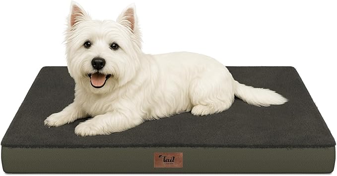 Tail Stories Comfort Dog Bed for Small Dogs & Cats, Waterproof Dog Crate Mat Orthopedic Egg Crate Foam with Washable Removable Cover, Coffee