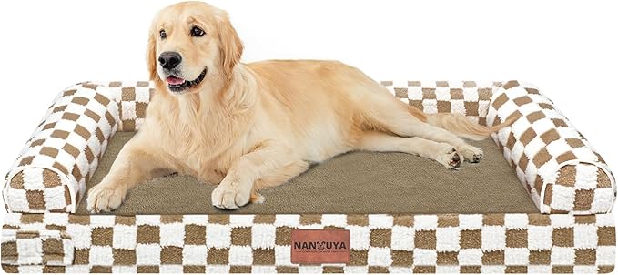 Large Dog Bed Orthopedic Washable: Beds Bolster XL Bed Medium Large Dogs Egg Crate Foam Couch Sofa Waterproof with Removable Cover - Brown Grid