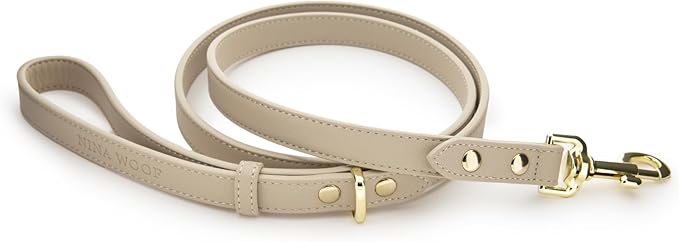 NINA WOOF Leather Dog Leash - Cupertino - Beige Slim Leash with Reinforced Hardware, European Design Soft Dog Collars, Harnesses & Leashes, 4ft