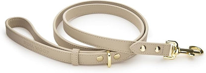 NINA WOOF Leather Dog Leash - Cupertino - Beige Slim Leash with Reinforced Hardware, European Design Soft Dog Collars, Harnesses & Leashes, 4ft