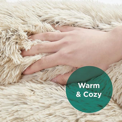 Friends Forever Calming Dog Bed for Medium Dogs, Donut Medium Pet Bed, 30 Inches Memory Foam Orthopedic Dog Bed with Fluffy Plush Faux Fur, Machine Washable, Serena Tan, 30"x23"x6.5"