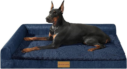 Patas Lague Orthopedic XL Dog Bed Large Sized Dog 48''X30'', Waterproof L Bolster Big Large Pet Sofa Beds with Removable Washable Cover, Soft Comfortable Pet Couch Crate Mat with Nonskid Bottom, Navy