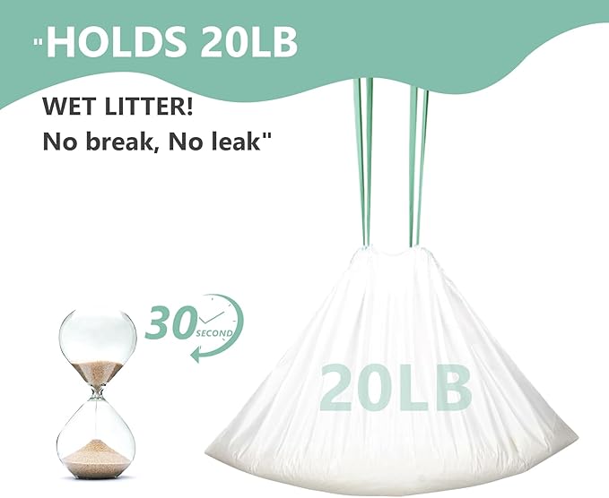 Zeling HTL 40 Count Jumbo Cat Litter Box Liners - 2 Mil Thick & Claw Resistant, 37"x18" Drawstring Bags for Deep Pans, Leakproof & Tear Proof Heavy Duty Liners