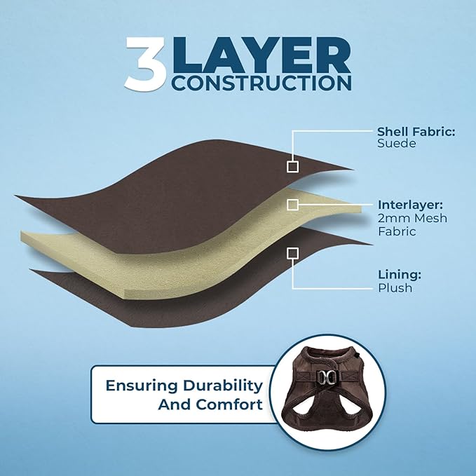 Best Pet Supplies - All Weather Plush, Reflective, No Pull Harness for Small, Medium Dogs, Cats - Secure with Hook & Loop Fastener, Buckle, Double D-Rings - Chocolate Suede, M