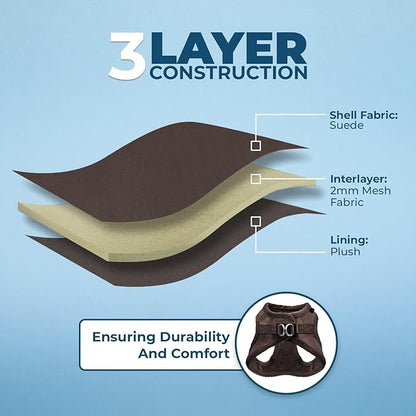 Best Pet Supplies - All Weather Plush, Reflective, No Pull Harness for Small, Medium Dogs, Cats - Secure with Hook & Loop Fastener, Buckle, Double D-Rings - Chocolate Suede, M