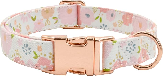 Metal Buckle Dog Collar, Durable Adjustable Dog Collar Soft for Small Medium Large Dogs (Pink Flowers, M(13-18in)