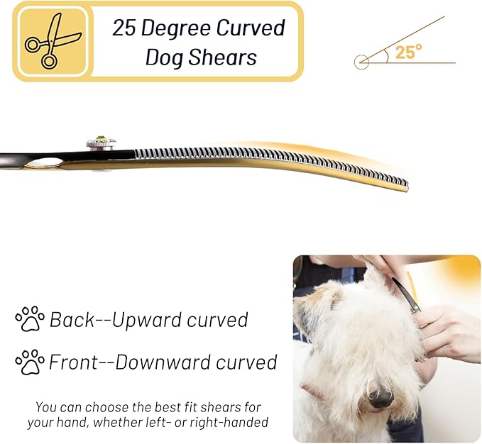 7.5inch 25° Curved Thinning Shears for Dog Grooming Scissors, 56 Teeth High-end Dog Trimming Scissors, VG10 Steel Sharp Blender, Ergonomic Professional Pet Shears for Dogs Cats Face Paws Limbs Groomer