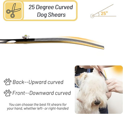 7.5inch 25° Curved Thinning Shears for Dog Grooming Scissors, 56 Teeth High-end Dog Trimming Scissors, VG10 Steel Sharp Blender, Ergonomic Professional Pet Shears for Dogs Cats Face Paws Limbs Groomer