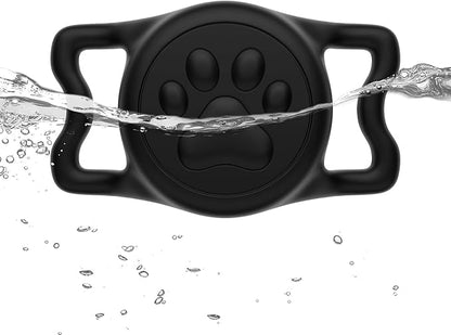 WhoseID IP68 Waterpoof Dog Air tag Holder, Stretchy Silicone Full Body Covered Apple Air Tag Holder for Dog Cat Collar Fit All Width Collar (Black1, 1 Pack)