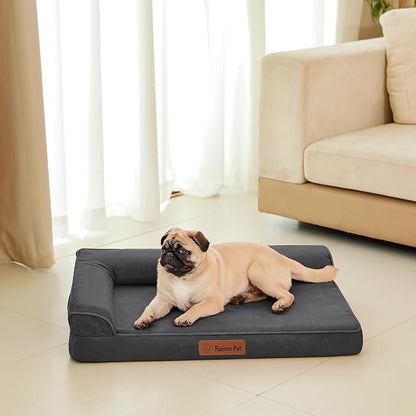 Rainmr Orthopedic Dog Bed Medium Size Dog, Memory Foam Dogs Bed for Medium Dogs, Washable and Removable Microsuede Cover, Waterproof Liner, Non-Skid Bottom, 30x20x6 Inches, Dark Grey