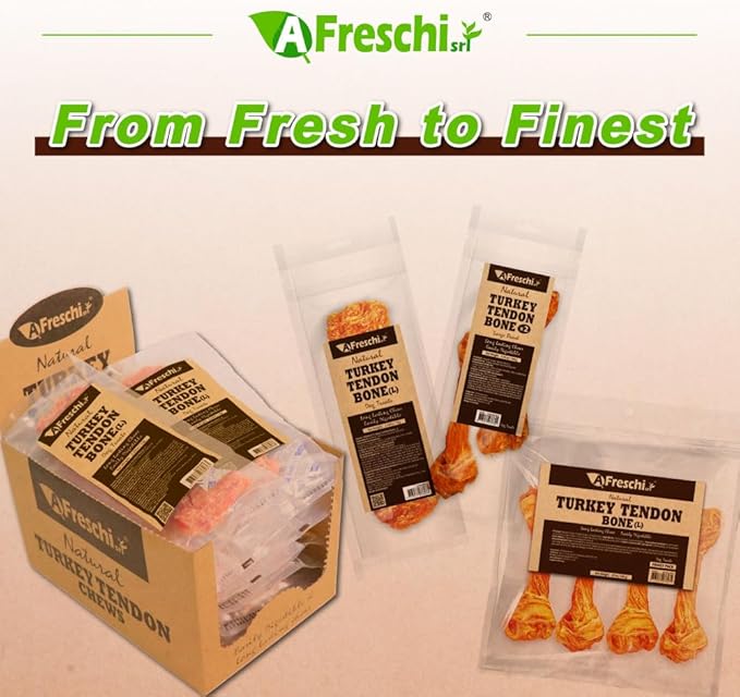 A Freschi srl Turkey Tendons for Dogs, Long-Lasting, Hypoallergenic Rawhide Alternative, Human Grade, Healthy Puppy Chews, Natural Dog Treats for Large Dogs, Bone (L), 4 Count Pack