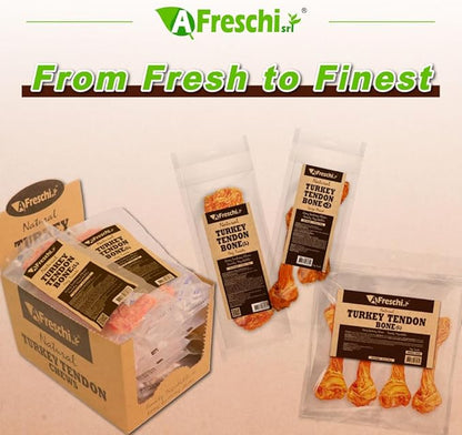 A Freschi srl Turkey Tendons for Dogs, USA-Sourced, Healthy Dog Treats, Rawhide-Free Puppy Chews, Long Lasting, All Natural, Hypoallergenic Dog Treats for Large Breeds, 2 Count Pack Bone (L)