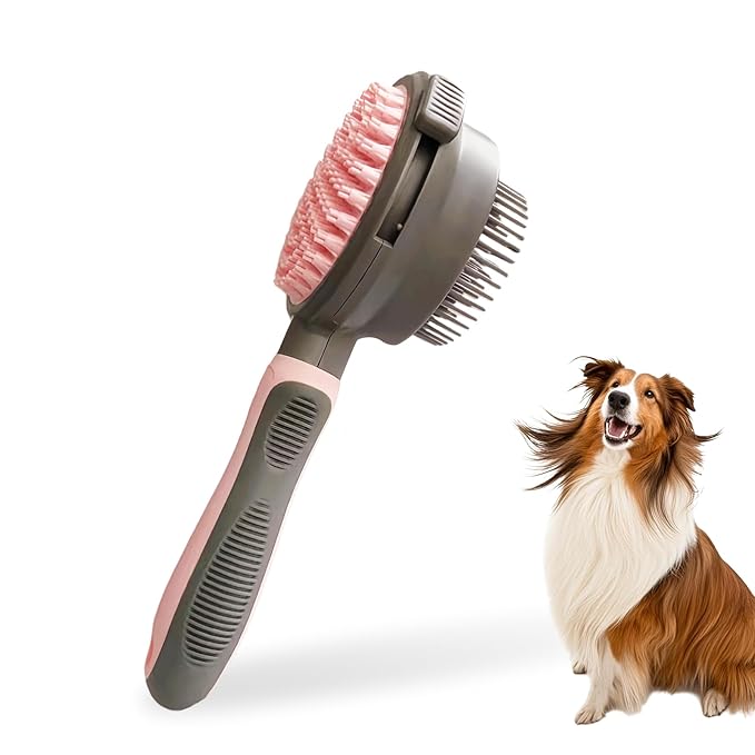 Pet Grooming Deshedding Brush for Dogs and Cats with Easy Clean Button, Professional Hair Removal Tool with Massage Tips,Easy Clean and Bath massage