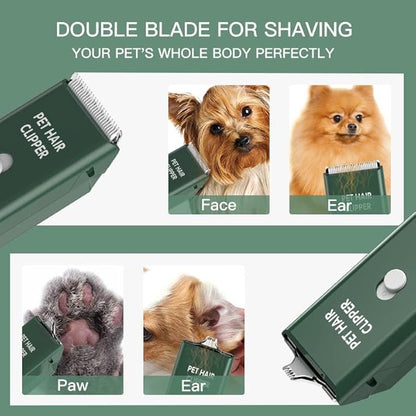 Tileon Feet Hair Trimmer, Dog Clippers,Quiet Washable USB Rechargeable Cordless Dog Grooming Kit,Electric Pets Hair Trimmers Shaver Shears for Dogs and Cats Green