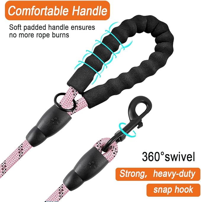 BARKBAY Dog Leashes for Large Dogs Heavy Duty Dog Leash 4/5/6 FT with Comfortable Padded Handle and Highly Reflective Threads for Medium Large Dogs Walking Training Running (6FT-1/2,Baby Pink)