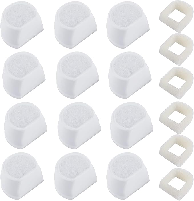 MyfatBOSS 18PCS Carbon Filters and Foam Pre-Filter Replacement Set Compatible with Petsafe Drinkwell Avalon Pagoda Seascape Sedona Water Bowl Fountain Prefilters,Pet Water Fountain Filters,12+6 Pack